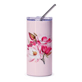 Pink Magnolia Tumbler, Floral Tumbler, Flower Tumbler, Botanical Tumbler, Tumblers With Straw, Gift For Her, Birthday Gift, Unique Gift - Tawshia